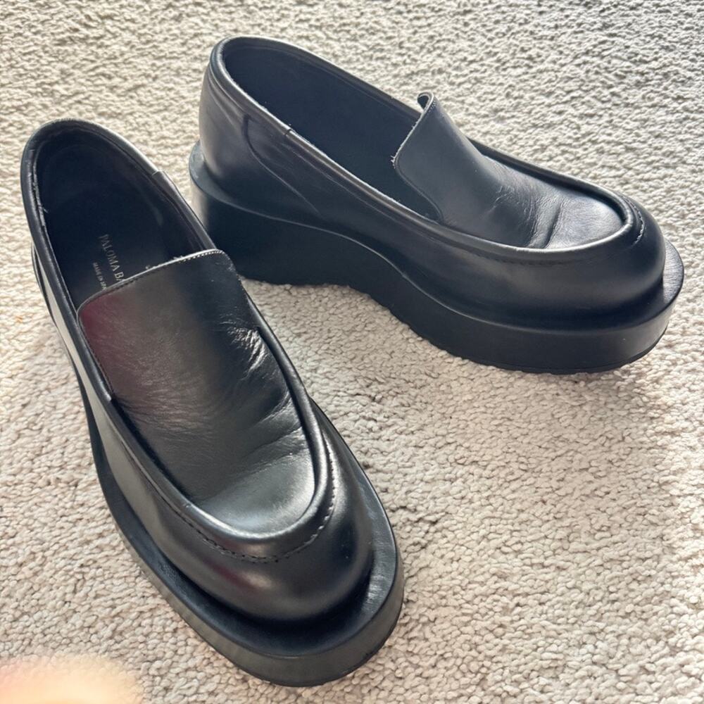 Paloma Barcelo Gael Chunky Leather Loafers Sz 38 Spain Black Platform